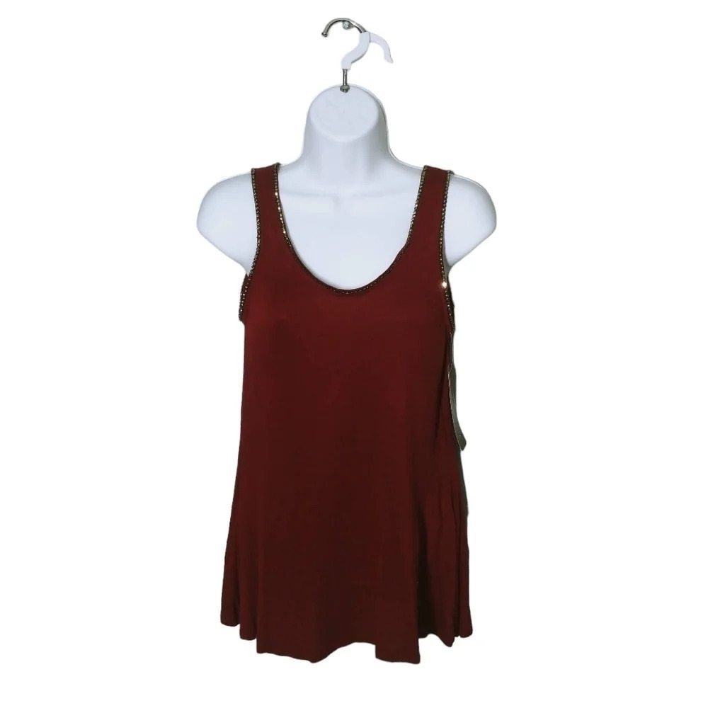 J. Jess Burgundy A-Line Tank Top Rhinestones XS NWT